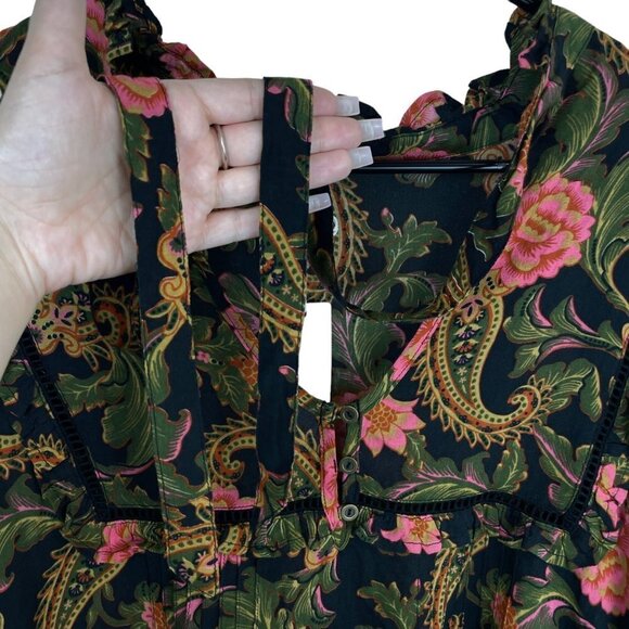 NWT Spell & The Gypsy Etienne Boho Floral Balloon Sleeve Ruffle Blouse Noir Size - Picture 7 of 11